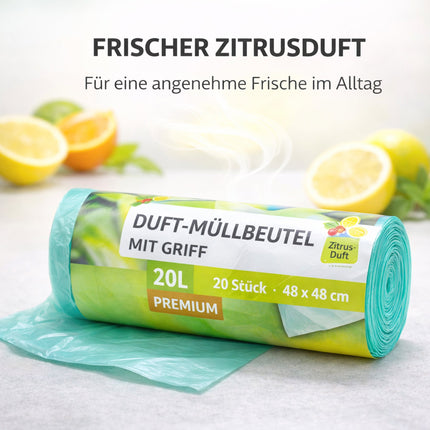 Müllbeutel mit Tragegriff 20L - Zitrus Duft | Reißfest