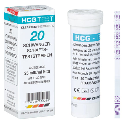 Cleartest hCG Schwangerschafts-Teststreifen - 20 Stück | Packung (20 Tests)
