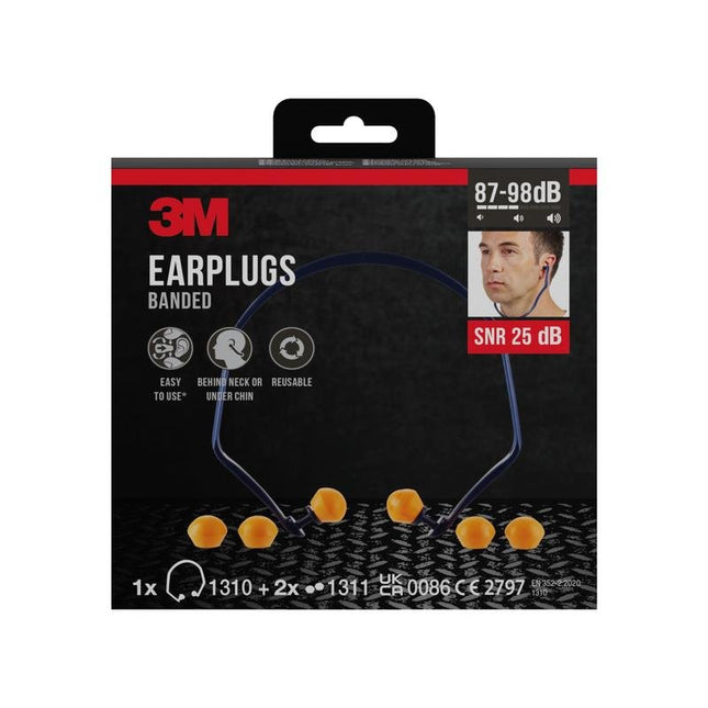 3M™ Bügelgehörschutz 1310 + 2 Paar Ersatzstöpsel, SNR-Wert 24 - 25 dB (je nach Trageposition), Orange, 1BE+2PRRP/Packung | Packung (1 Stück)