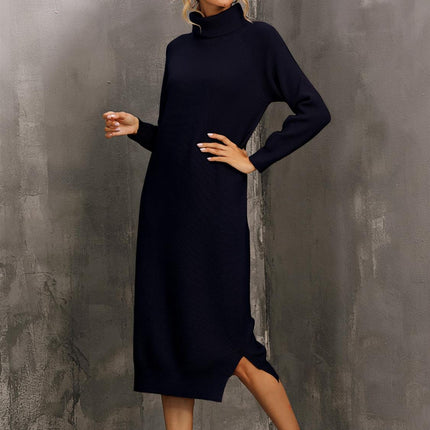 Wool Blended Jumper Dress With High Neck In Black