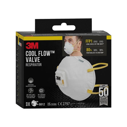Auslaufartikel: 3M™ Cool Flow™ Partikelmaske 8812, FFP1, mit Ventil, 3er-Pack | Packung (1 Stück)
