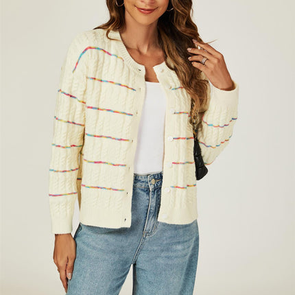 Rainbow Stripe Knitted Cardigan In White
