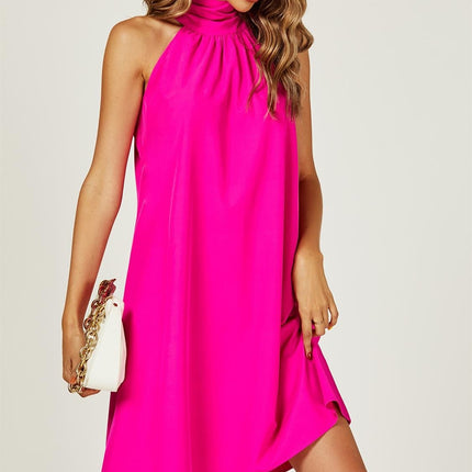 Halter Neck Tie Back Mini Dress In Magenta