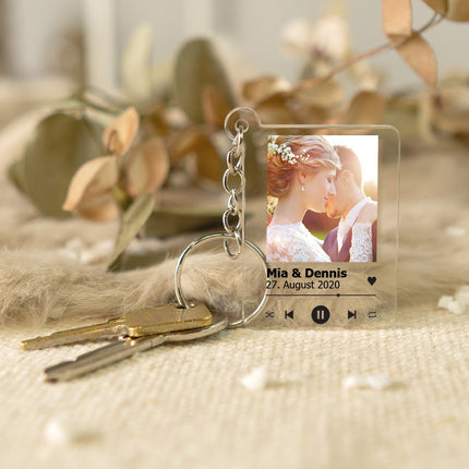 Schlüsselanhänger Song Cover Glas Bild mit Foto - Titel und Musikalbum inkl.