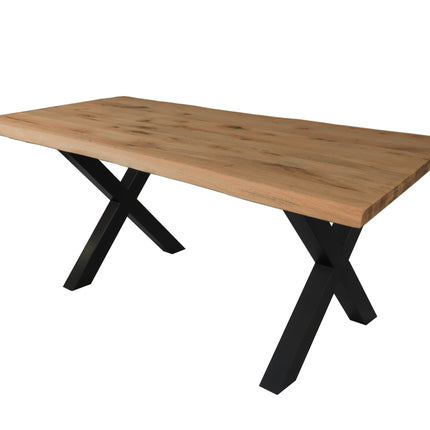 Esstisch Elis X Gestell Eiche wildeiche massiv mit Baumkante geölt