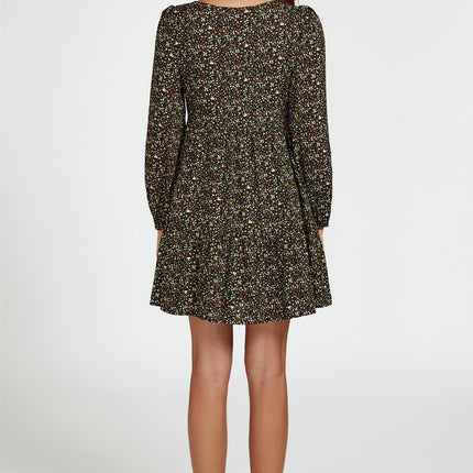 Little Floral Print Square Neck Mini Dress In Black