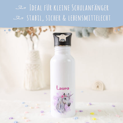 Bedruckte Trinkflasche aus Edelstahl - Einhorn