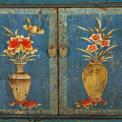 Vintage Asia Orientalische Kommode Sideboard Schrank Blau-Orange - Art. 34372-1