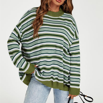Stripe Block Relaxed Knit Jumper Top In Green
