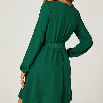 Lace Trim V Neck Mini Dress In Green