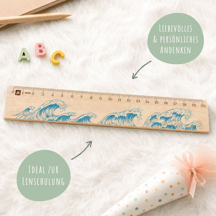 Lineal zur Einschulung im Wellen Design für Kinder aus Holz