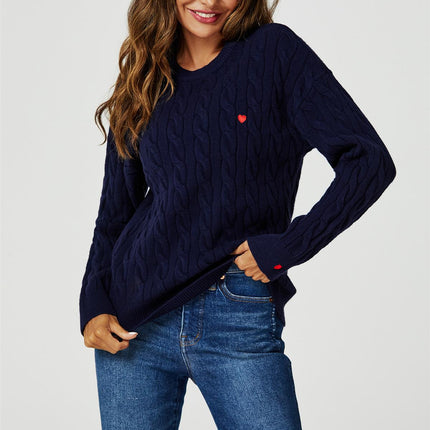 Heart Embroidery Jumper Top In Navy