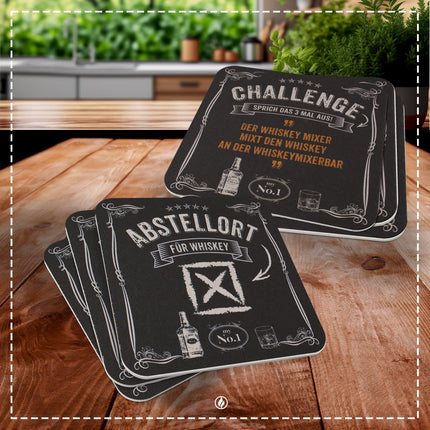 50x Bierdeckel Whisky Untersetzer - "Abstellort für Whiskey" - Geschenk für Männer