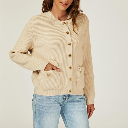 Pocket Details Knitted Cardigan In Camel
