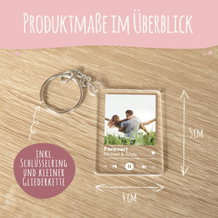Schlüsselanhänger Song Cover Glas Bild mit Foto - Titel und Musikalbum inkl.