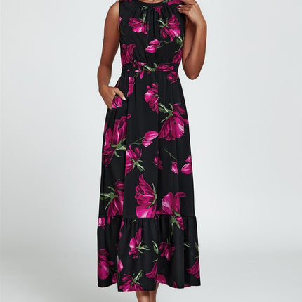 Floral Print Halterneck Maxi Dress In Black