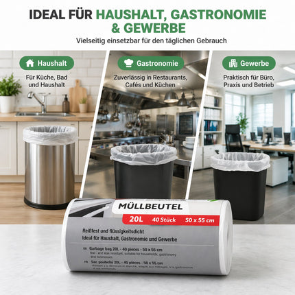 Müllbeutel 20L transparent – 40 Stück auf Rolle
