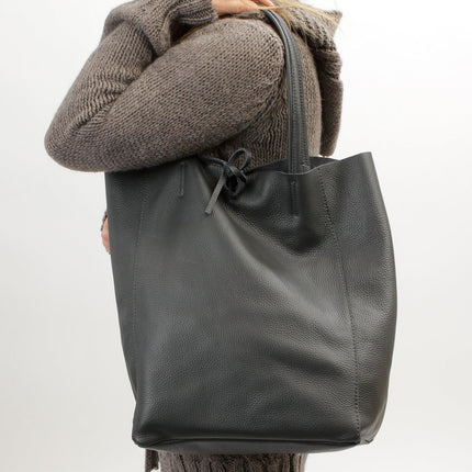 Leder Shopper Tasche Grau