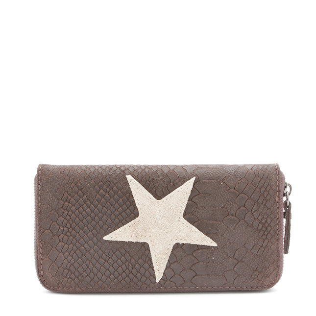 Leder Portemonnaie mit Stern Dunkelbraun