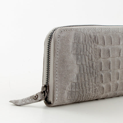 Leder Portemonnaie Krokooptik Grau