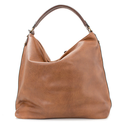 Schultertasche Beutel mit Flechtoptik Cognac Braun