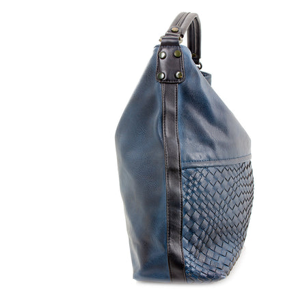 Schultertasche Beutel mit Flechtoptik Blau