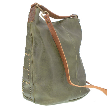 Vintage Schultertasche Beutel mit Nieten Grün