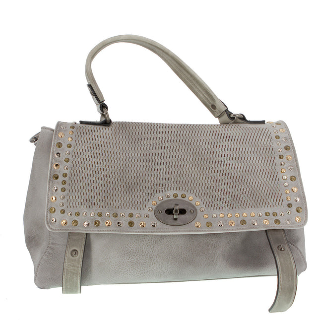 Handtasche Beige mit Nieten Grau