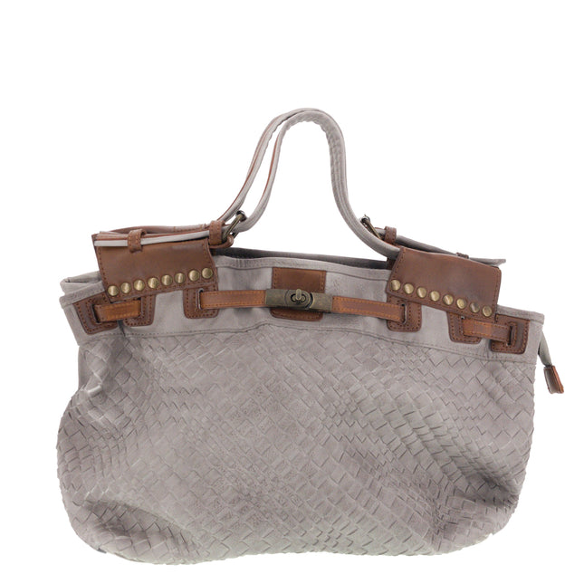 Vintage Doctor Bag Tasche Flechtoptik Grau