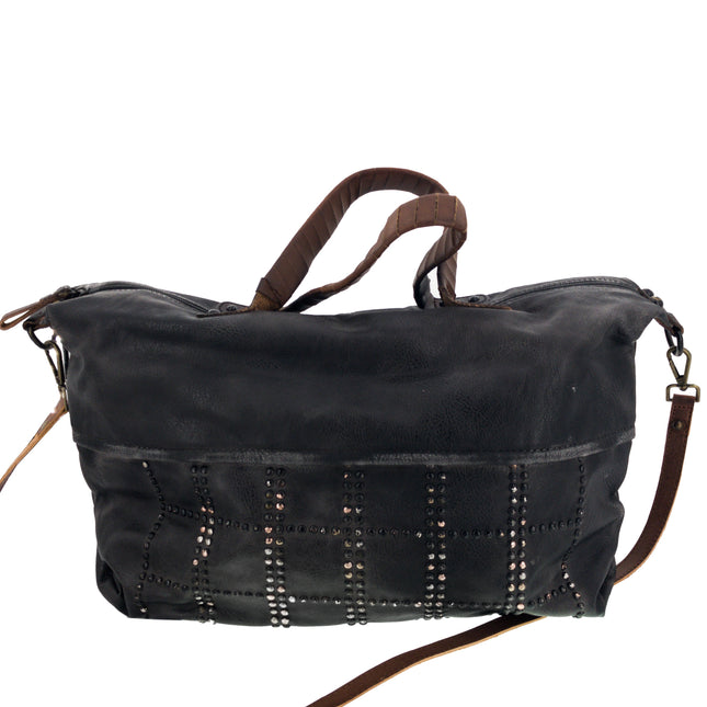Große Vintage Bag Tasche mit Nieten Schwarz