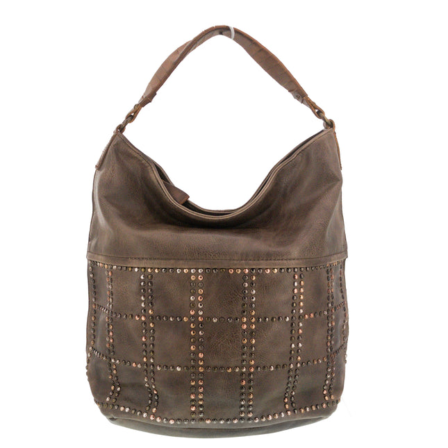 Vintage Schultertasche Beutel mit Nieten Braun