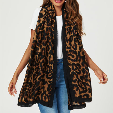 Leopard Print Scarf In Brown & Black