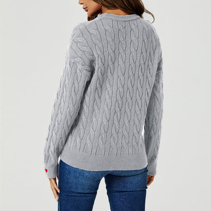 Heart Embroidery Jumper Top In Grey