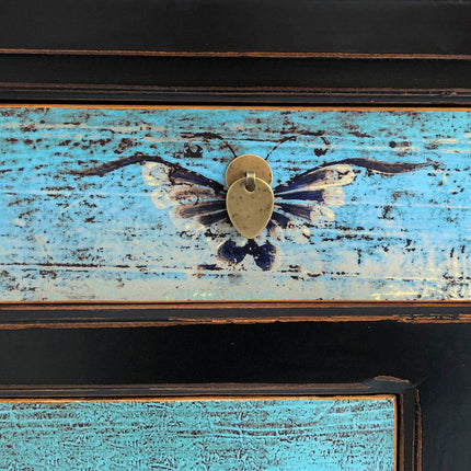 Vintage Asia Orientalische Kommode Sideboard Schrank Türkisblau - Art. 34372-5