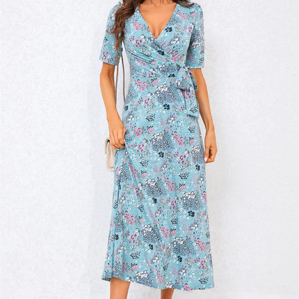 Floral Print Jersey Midi Dress In Blue