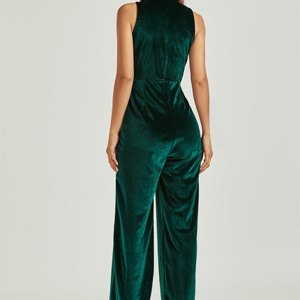 Velvet Wrap Jumpsuit In Green