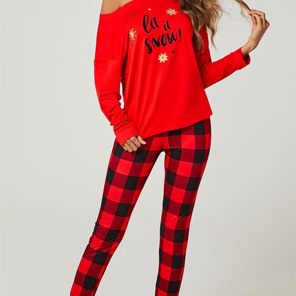 Let It Snow* Christmas Long Sleeve SweatShirt Top & Trousers Co Ord In Red