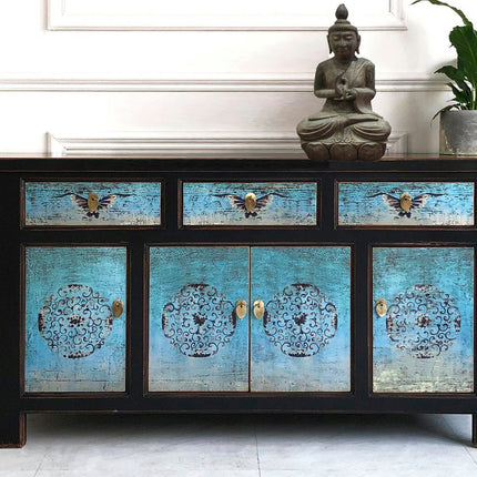 Vintage Asia Orientalische Kommode Sideboard Schrank Türkisblau - Art. 34372-5