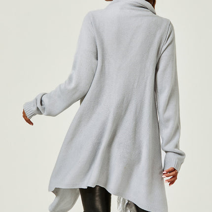 Fringes Detail Cardigan In Silver Grey