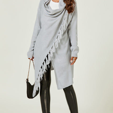 Fringes Detail Cardigan In Silver Grey