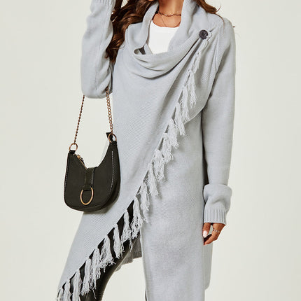 Fringes Detail Cardigan In Silver Grey