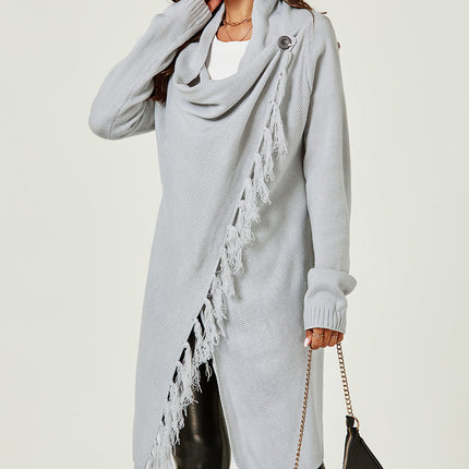 Fringes Detail Cardigan In Silver Grey