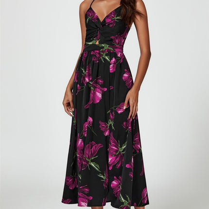 Floral Print Maxi Dress In Black