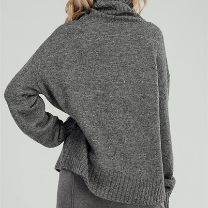 Wool Blanket Jumper Top With High Neck In Grey