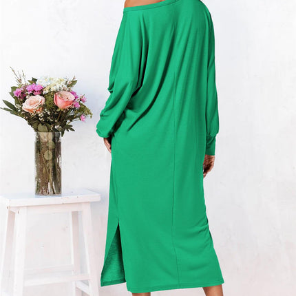Oversized Midaxi Long Sleeve Slit Jersey Dress In Green