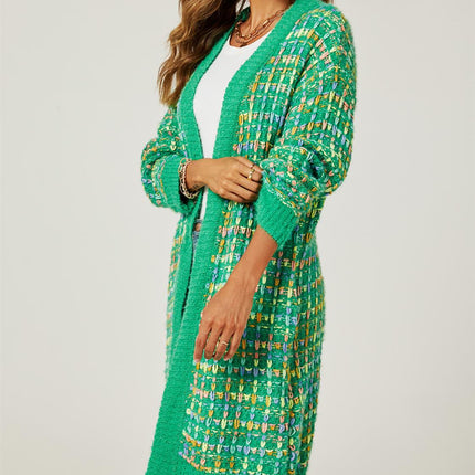 Green Boucle Check Cardigan In Rainbow Multicolour Speckles