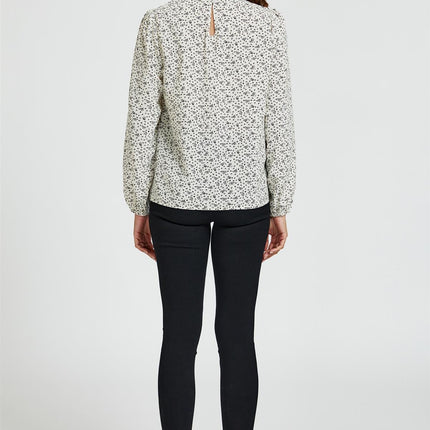 Little Floral Print Frill Detail High Neck Top In White