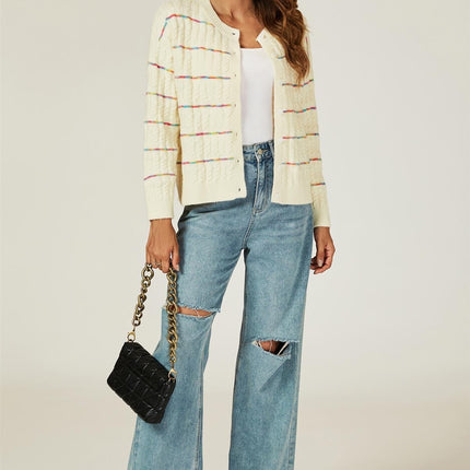 Rainbow Stripe Knitted Cardigan In White