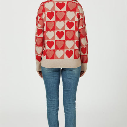 Heart Pattern Knitted Jumper In Red