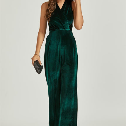 Velvet Wrap Jumpsuit In Green